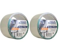 S&M Cinta aluminio blanca 50 mm x 10 m (espesor 30 micras) SANEAPLAST- Cinta adhesiva de aluminio multiusos- Rollo de 10 metros, Blanco (Paquete de 2)