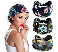 S&N Remille Paquete de 3 diademas anchas Boho para mujeres y niñas, elástico turbante cabeza envoltura antideslizante para deporte yoga y correr diadema