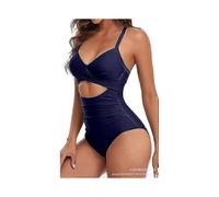 (S,navy blue)One piece swimsuit sexy hollow out women's swimsuit backless tight strap bikini