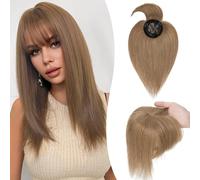 S-noilite Clip en Extensión de Cabello Real, 26g Postizos de Cabello Humano para Mujer, Extensiones de Cabellera Natural con Clip de Cubriendo las Canas y la Calvicie, 15CM Castaño Claro #6R