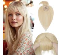 S-noilite Clip en Extensión de Cabello Real, 35g Postizos de Cabello Humano para Mujer, Extensiones de Cabellera Natural con Clip de Cubriendo las Canas y la Calvicie, 30CM Rubio Platino #60R