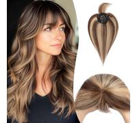 S-noilite Clip en Extensión de Cabello Real, 38g Postizos de Cabello Humano para Mujer, Extensiones de Cabellera Natural con Clip de Cubriendo las Canas, 35CM Castaño Chocolate/Rubio Oscuro