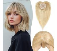 S-noilite Clip en Extensión de Cabello Real, 38g Postizos de Cabello Humano para Mujer, Rubio Mixto Rubio Blanco Extensiones de Cabellera Natural con Clip de Cubriendo las Canas, 35CM #18RP613R