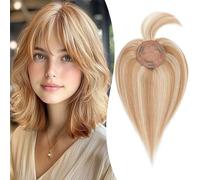 S-noilite Clip en Extensión de Cabello Real, 41g Postizos de Cabello Humano para Mujer, Extensiones de Cabellera Natural con Clip de Cubriendo las Canas, 40CM Castaño Dorado/Rubio Claro #12RP613R