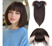 S-noilite Clip en Extensión de Cabello Real, 41g Postizos de Cabello Humano para Mujer, Extensiones de Cabellera Natural con Clip de Cubriendo las Canas y la Calvicie, 40CM Negro Marron #2R