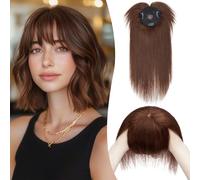 S-noilite Clip en Extensión de Cabello Real, 44g Postizos de Cabello Humano para Mujer, Extensiones de Cabellera Natural con Clip de Cubriendo las Canas y la Calvicie, 45CM Marrón Oscuro #4R