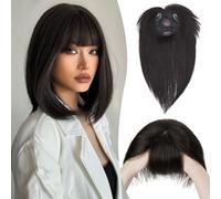 S-noilite Clip en Extensión de Cabello Real, 47g Postizos de Cabello Humano para Mujer, Extensiones de Cabellera Natural con Clip de Cubriendo las Canas y la Calvicie, 50CM Negro Natural #1BR