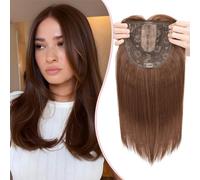 S-noilite Clip en Tupées Extensión de Postizo Toupee Hair Topper Wiglet Top Cabello Fino para Mujeres con un Volumen de Pérdida de Cabello Leve,(Base 15cm*15cm) Liso 35cm Castaño Café