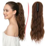 S-noilite Coleta Postiza Pelo Natural con Pinza Cola Postiza 50cm Larga Rizada Ondulado Grande Cola de Caballo Sintético Coleta Postizos para Mujeres,Ponytail Hairpiece,Castaño rojizo claro