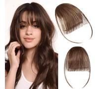 S-noilite Extensión de Flequillo de Cabello Natural con Clip, Marrón Medio Flequillo Aéreo de Cabello Humano, 3g Flequillos Francés de Cabellera Natural, Flequillos Liso con Sienes #4R