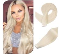 S-noilite Extensiones de Cabello con Cinta Adhesiva, 20Pcs 50g Extensiones Adhesivas Pelo Natural, Extensiones de Cabello Real Natural, Cinta de Extensión de Cabello Humano,50CM Marfil #70
