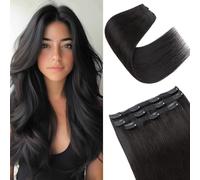 S-noilite Extensiones de Cabello Humano con Clip, 3Pcs 11 Clips Extensión de Cabello Natural, Extensiones de Cabellera Humano Virgen, 73g Una Pieza Extension de Cabellera, 40CM Negro Natural #1B