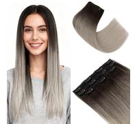 S-noilite Extensiones de Cabello Humano con Clip, 3Pcs 11 Clips Extensión de Cabello Natural, Extensiones de Cabellera Humano Virgen, 60g Una Pieza Extension de Cabellera, 30CM #1BTG4