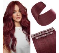 S-noilite Extensiones de Cabello Humano con Clip, 3Pcs 11 Clips Extensión de Cabello Natural, Extensiones de Cabellera Humano Virgen, 60g Una Pieza Extension de Cabellera, 30CM Vino Tinto #99J