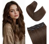 S-noilite Extensiones de Cabello Humano con Clip, 3Pcs 11 Clips Extensión de Cabello Natural, Extensiones de Cabellera Humano Virgen, 56g Una Pieza Extension de Cabellera, 25CM Marrón Oscuro #2R