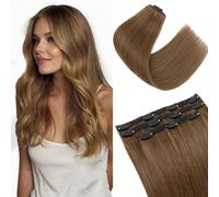 S-noilite Extensiones de Cabello Humano con Clip, 3Pcs 11 Clips Extensión de Cabello Natural, Extensiones de Cabellera Humano Virgen, 86g Una Pieza Extension de Cabellera, 55CM Marrón Frío #4