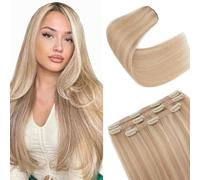 S-noilite Extensiones de Cabello Humano con Clip, 3Pcs 11 Clips Extensión de Cabello Natural, Extensiones de Cabellera Humano Virgen, 56g Una Pieza Extension de Cabellera, 25CM #18P613