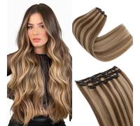 S-noilite Extensiones de Cabello Humano con Clip, 3Pcs 11 Clips Extensión de Cabello Natural, Extensiones de Cabellera Humano Virgen, 80g Una Pieza Extension de Cabellera, 45CM #4P27