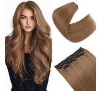S-noilite Extensiones de Cabello Humano con Clip, 3Pcs 11 Clips Extensión de Cabello Natural, Extensiones de Cabellera Humano Virgen, 80g Una Pieza Extension de Cabellera, 50CM Marrón Claro #6