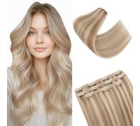 S-noilite Extensiones de Cabello Humano con Clip, 3Pcs 11 Clips Extensión de Cabello Natural, Extensiones de Cabellera Humano Virgen, 66g Una Pieza Extension de Cabellera, 35CM #12P613