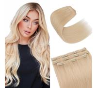S-noilite Extensiones de Cabello Humano con Clip, 3Pcs 11 Clips Extensión de Cabello Natural, Extensiones de Cabellera Humano Virgen, 66g Una Pieza Extension de Cabellera, 35CM Rubio Platino #60