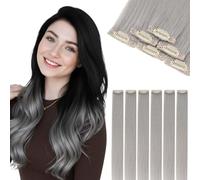 S-noilite Extensiones de Cabello Humano con Clip, 6Pcs 6 Clips 100% Extensión de Cabello Natural, 31g Extensiones de Cabellera de Una Sola Pinza para Mujeres y Niñas, 25CM #Gris