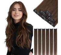 S-noilite Extensiones de Cabello Humano con Clip, 6Pcs 6 Clips 100% Extensión de Cabello Natural, 31g Extensiones de Cabellera de Una Sola Pinza para Mujeres y Niñas, 25CM Marrón Oscuro #2R