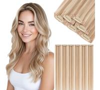 S-noilite Extensiones de Cabello Humano con Clip, 6Pcs 6 Clips 100% Extensión de Cabello Natural, 31g Extensiones de Cabellera de Una Sola Pinza para Mujeres y Niñas, 25CM Rubio Claro/Castaño Dorado