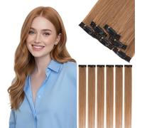 S-noilite Extensiones de Cabello Humano con Clip, 6Pcs 6 Clips 100% Extensión de Cabello Natural, 31g Extensiones de Cabellera de Una Sola Pinza para Mujeres y Niñas, 25CM Marrón Claro #06