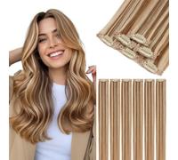 S-noilite Extensiones de Cabello Humano con Clip, 6Pcs 6 Clips 100% Extensión de Cabello Natural, 31g Extensiones de Cabellera de Una Sola Pinza para Mujeres y Niñas, 25CM Marrón Claro/Rubio Claro