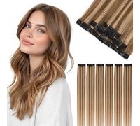 S-noilite Extensiones de Cabello Humano con Clip, 6Pcs 6 Clips 100% Extensión de Cabello Natural, 44g Extensiones de Cabellera de Una Sola Pinza para Mujeres y Niñas, 45CM Rubio Oscuro/Castaño Medio