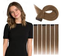 S-noilite Extensiones de Cabello Humano con Clip, 6Pcs 6 Clips 100% Extensión de Cabello Natural, 44g Extensiones de Cabellera de Una Sola Pinza para Mujeres y Niñas, 45CM Chocolate Marrón #4R