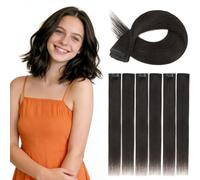 S-noilite Extensiones de Cabello Humano con Clip, 6Pcs 6 Clips 100% Extensión de Cabello Natural, 44g Extensiones de Cabellera de Una Sola Pinza para Mujeres y Niñas, 50CM Negro Natural #1B