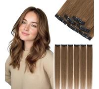 S-noilite Extensiones de Cabello Humano con Clip, 6Pcs 6 Clips 100% Extensión de Cabello Natural, 47g Extensiones de Cabellera de Una Sola Pinza para Mujeres y Niñas, 55CM Chocolate Marrón #4R