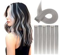 S-noilite Extensiones de Cabello Humano con Clip, 6Pcs 6 Clips 100% Extensión de Cabello Natural, 47g Extensiones de Cabellera de Una Sola Pinza para Mujeres y Niñas, 55CM #Gris