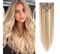 S-noilite Extensiones de Cabello Humano con Clip, 8Pcs 18 Clips, 100% Extensiones de Pelo Real con Clips, 45CM Extensión de Cabello Natural con Clip para Mujer, 70g Rubio Claro mix Castaño Dorado