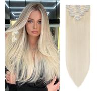 S-noilite Extensiones de Cabello Humano con Clip, 8Pcs 18 Clips, 100% Extensiones de Pelo Real con Clips, 45CM Extensión de Cabello Natural con Clip para Mujer, 70g Rubio Platino #60