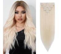 S-noilite Extensiones de Cabello Humano con Clip, 8Pcs 18 Clips, 100% Extensiones de Pelo Real con Clips, 50CM Extensión de Cabello Natural con Clip para Mujer, 70g Marfil #70
