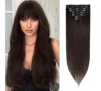 S-noilite Extensiones de Cabello Humano con Clip, 8Pcs 18 Clips, 100% Extensiones de Pelo Real con Clips, 50CM Extensión de Cabello Natural con Clip para Mujer, 70g Negro Marrón #2