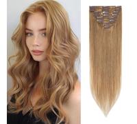 S-noilite Extensiones de Cabello Humano con Clip, 8Pcs 18 Clips, 100% Extensiones de Pelo Real con Clips, 50CM Extensión de Cabello Natural con Clip para Mujer, 70g Marrón Claro #27