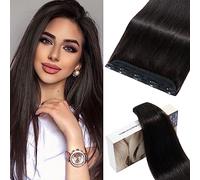 S-noilite Extensiones de Cabello Humano con Clip, Una Pieza Extensiones de Cabello Natural, 50g Extensión de Pelo con Clip de 50CM, Negro Natural Extensión de Cabellera con 5 Clips, #1B
