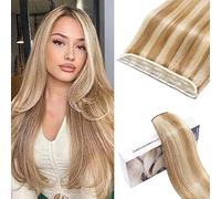 S-noilite Extensiones de Cabello Humano con Clip, Una Pieza Extensiones de Cabello Natural, Extensión de Pelo con Clip de 20CM, Extensión de Cabellera con 5 Clips, 40g Rubio Claro Mix Castaño Dorado