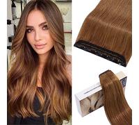 S-noilite Extensiones de Cabello Humano con Clip, Una Pieza Extensiones de Cabello Natural, Extensión de Pelo con Clip de 35CM, Extensión de Cabellera con 5 Clips, 40g Lino Oscuro #6