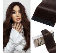 S-noilite Extensiones de Cabello Humano con Clip, Una Pieza Extensiones de Cabello Natural, Extensión de Pelo con Clip de 35CM, Extensión de Cabellera con 5 Clips, 40g Negro Marrón #2