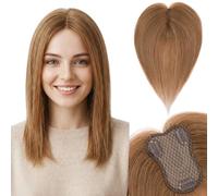 S-noilite Extensiones de Cabello Humano con Flequillo Lateral, 20g Extensiones de Pelo Humano Remy con Clip, 25CM con 8x11CM Base de Encaje de Cabello con Flequillo, para Pelo Fino, Marrón Claro #6