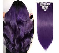 S-noilite Extensiones de Cabello Natural Cabeza Llena Hair Extensions Pedazo de Cabello 8 Piezas 18 Clips Larga Recta 66cm Azul morado