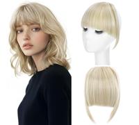 S-noilite Flequillo Francés Postizo, Pelo Natural de Clip, flequillo sintético postizo,Clip in Front Bangs Hairpiece,Pieza para Mujer,Rubio sucio mixto Rubio decolorado