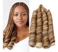 S-noilite French Curl Braiding Hair 60cm Loose Wavy Spiral Curly Crochet Hair Deep Wave Extensiones Sinteticas para Trenzar Pelo Pre Estirado,1 paquete 120g,Rubio Café mezcla Rubio Blanquecino Auburn