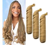 S-noilite French Curl Braiding Hair 60cm Loose Wavy Spiral Curly Crochet Hair Deep Wave Extensiones Sinteticas para Trenzar Pelo Pre Estirado,3 paquete 360g,Rubio Miel