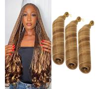 S-noilite French Curl Braiding Hair 60cm Loose Wavy Spiral Curly Crochet Hair Deep Wave Extensiones Sinteticas para Trenzar Pelo Pre Estirado,3 paquete 360g,Rubio Miel mezcla Castaño Claro